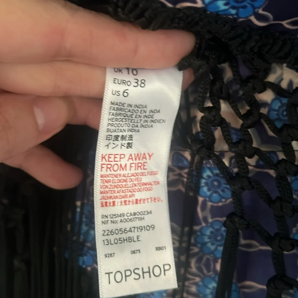 Topshop fringe pink and blue bohemian print festival top sz 6